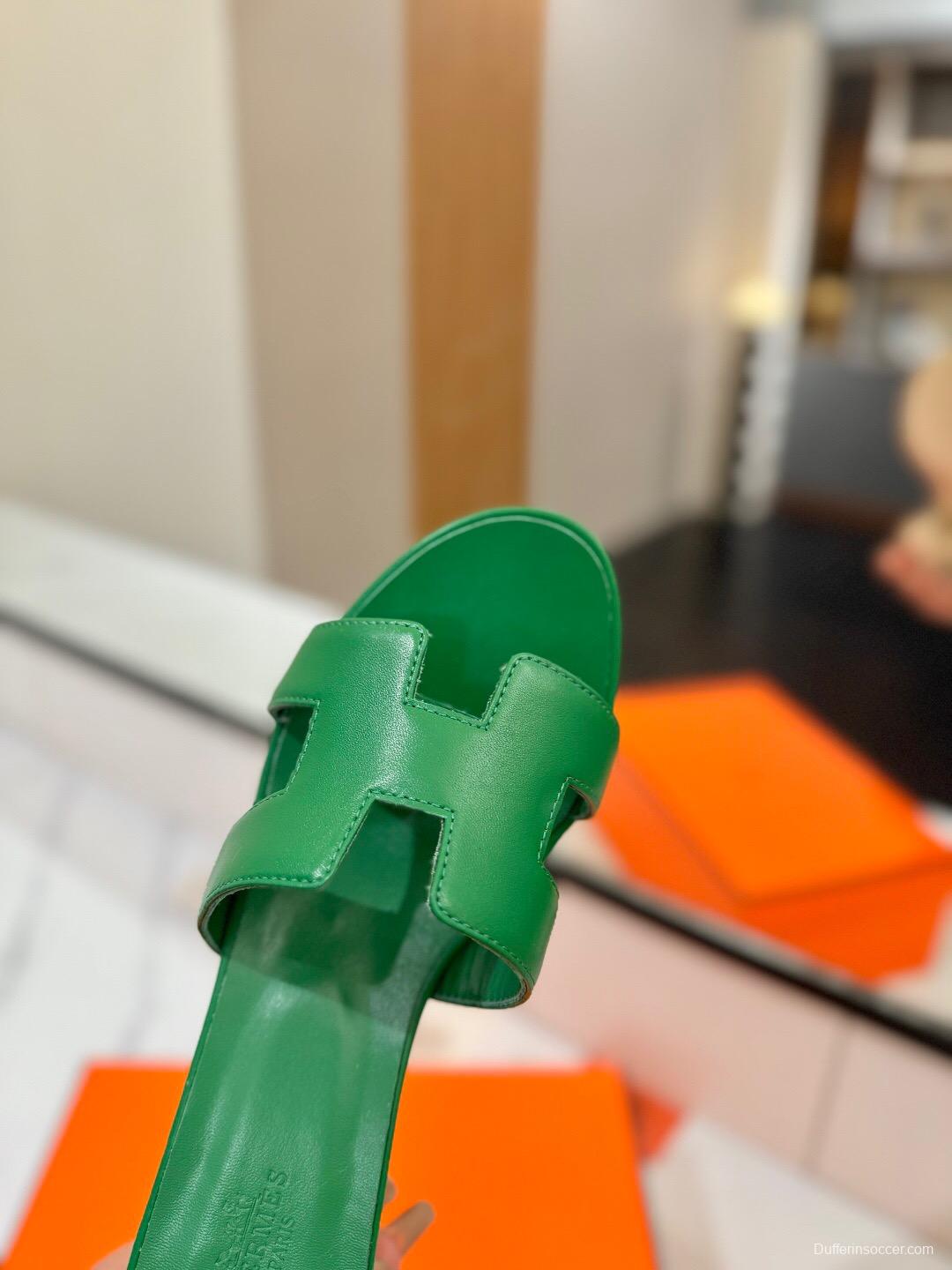 2025 Women Hermès Green Leather Sandal