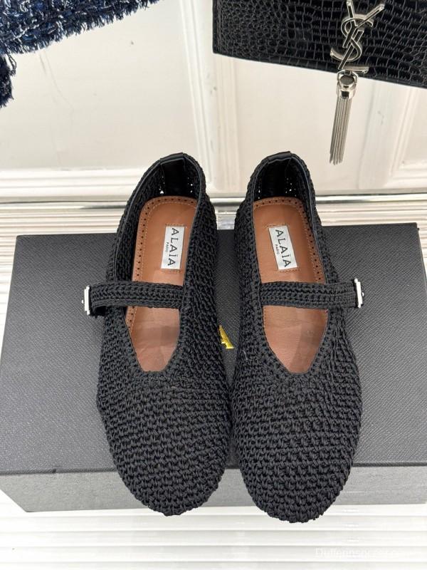 2025 Women AlAIA Black Woven Leather Mary Jane KFY00310