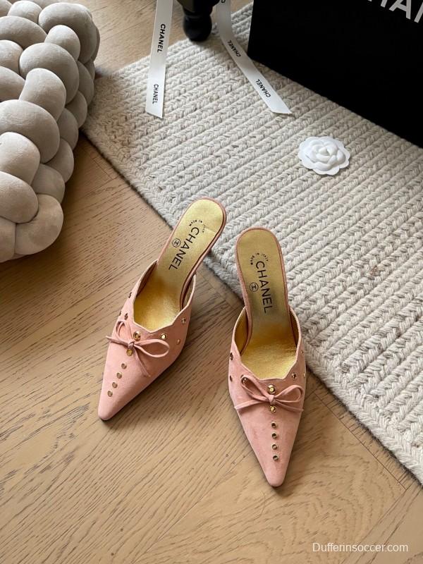 2025 Women Chanel Pink Suede Mules