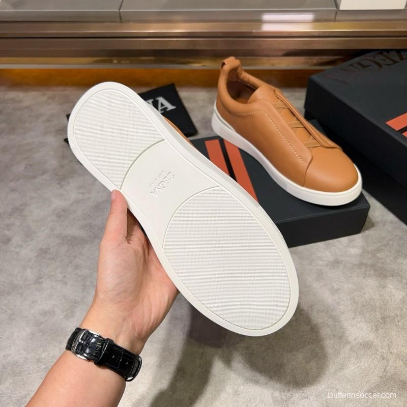 2024 Men Ermenegildo Zegna Camel Calf Leather Sneakers