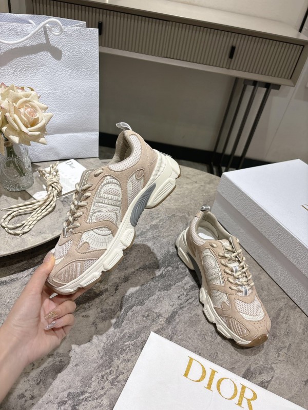 2025 Women Dior Beige Mesh Suede Sneakers KFY00370