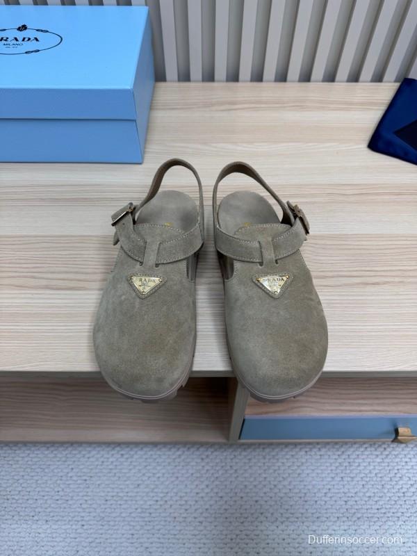 2025 Women Prada Khaki Suede Sandals LY00280
