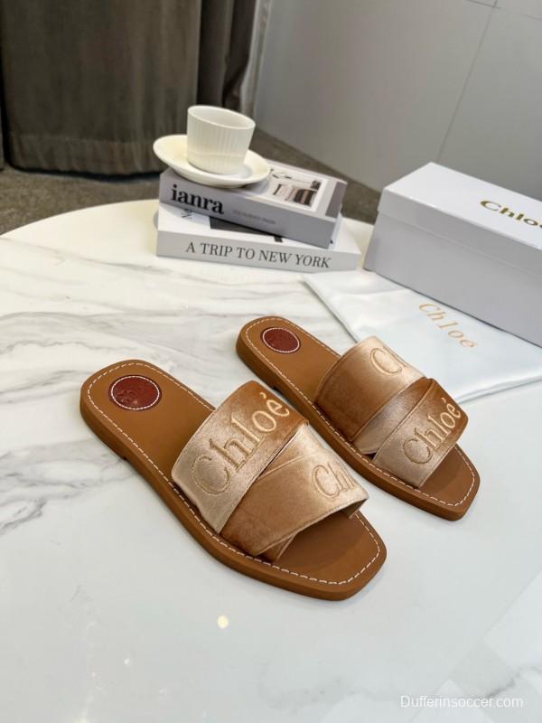 2025 Women Chloé Brown Leather Slippers LY00200
