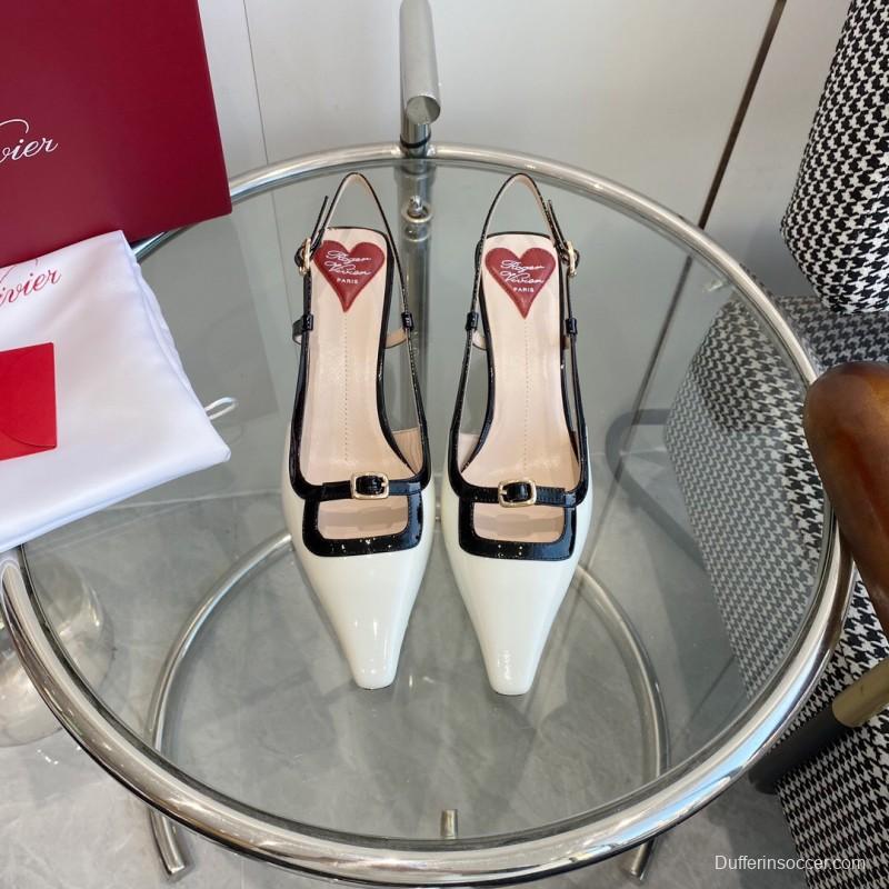 2025 Women Roger Vivier White Black Patent Leather Slingback Pump KFY00340