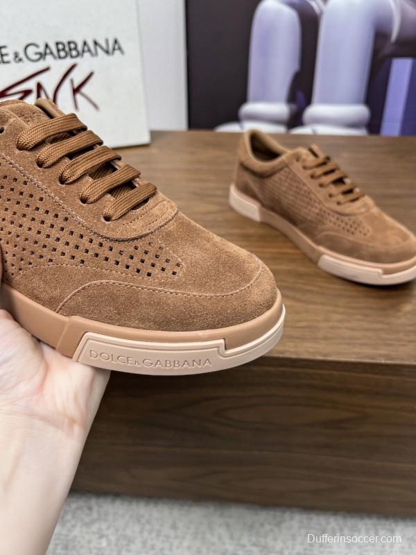 2025 Men Dolce & Gabbana Brown Suede Casual Sneakers LY00280