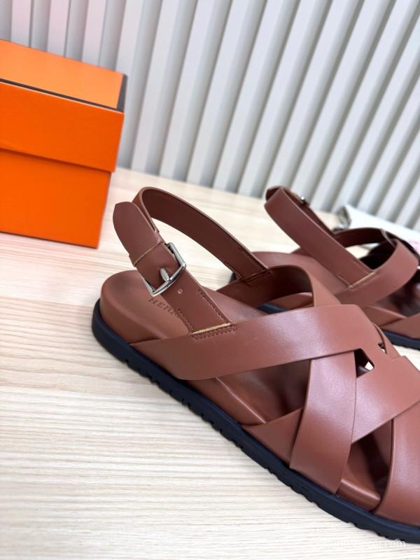 2025 Women Hermès Brown Leather Sandals LY00270