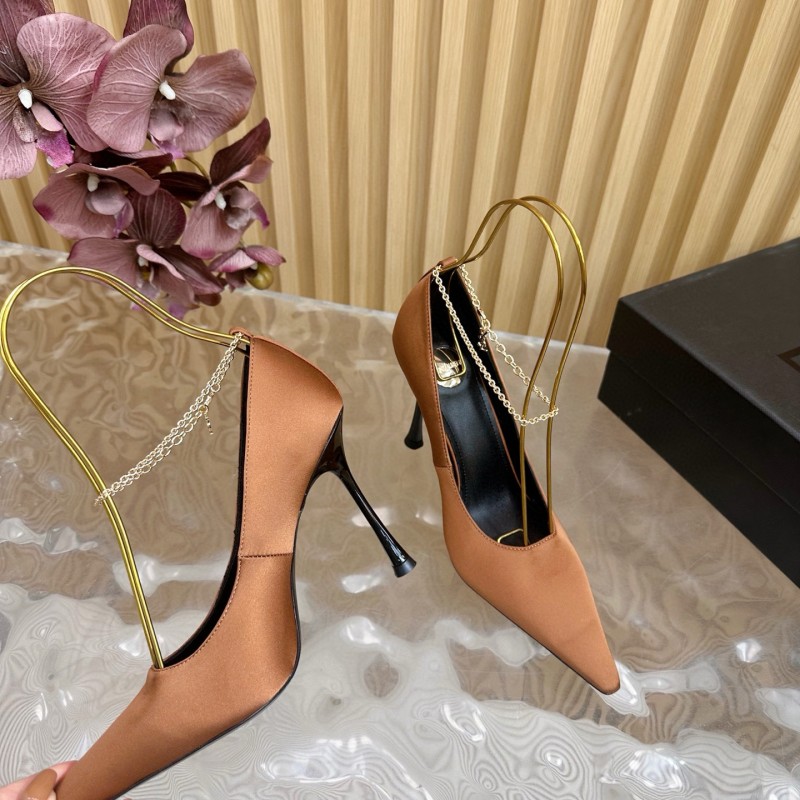 2025 Women Yves Saint Laurent Beige Leather Pointed Toe Pumps MJ00310