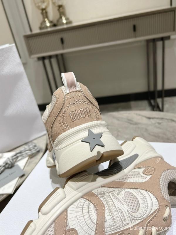 2025 Women Dior Beige White Mesh Leather Sneakers