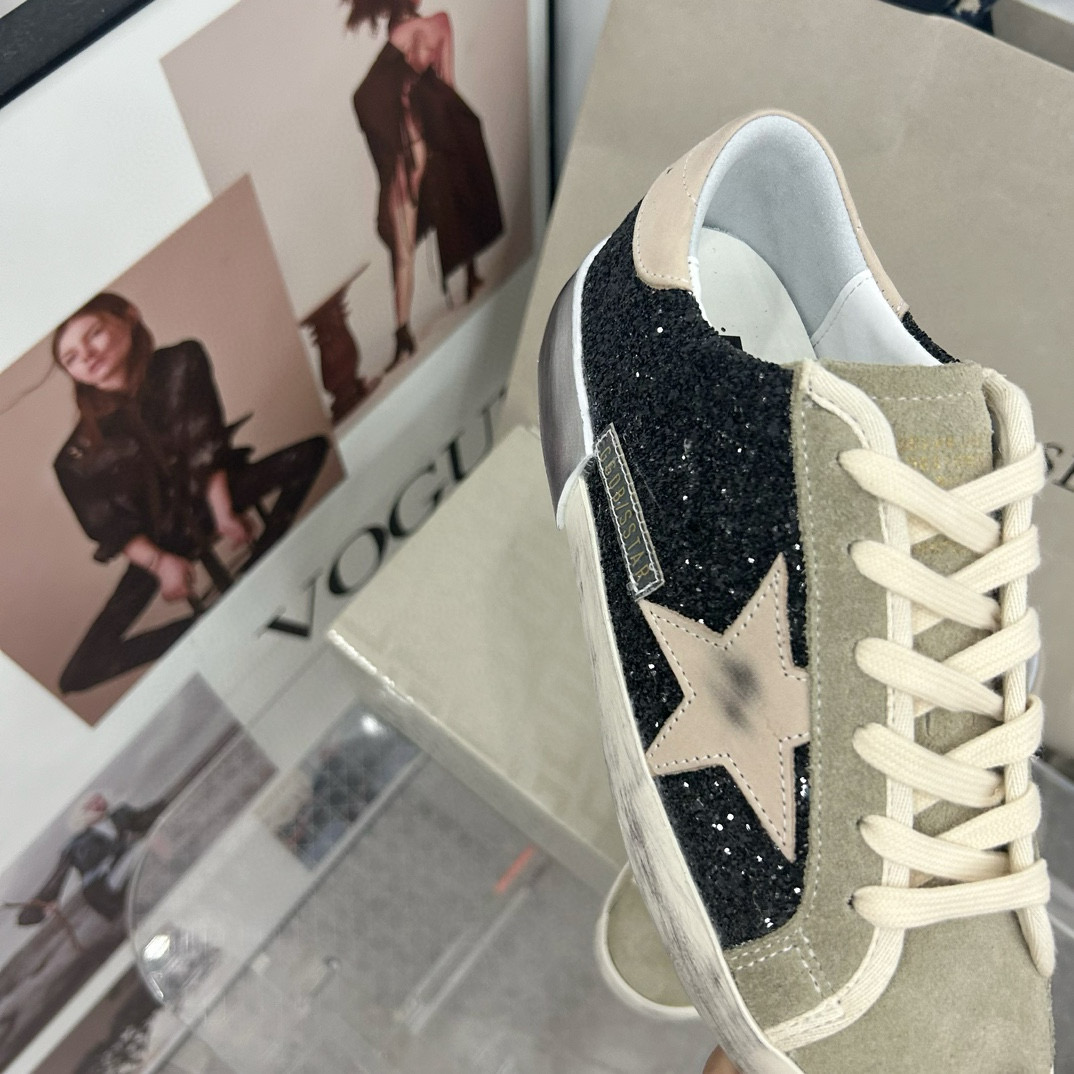 2025 Women GGDB Black Glitter Suede Leather Sneakers MJ00260
