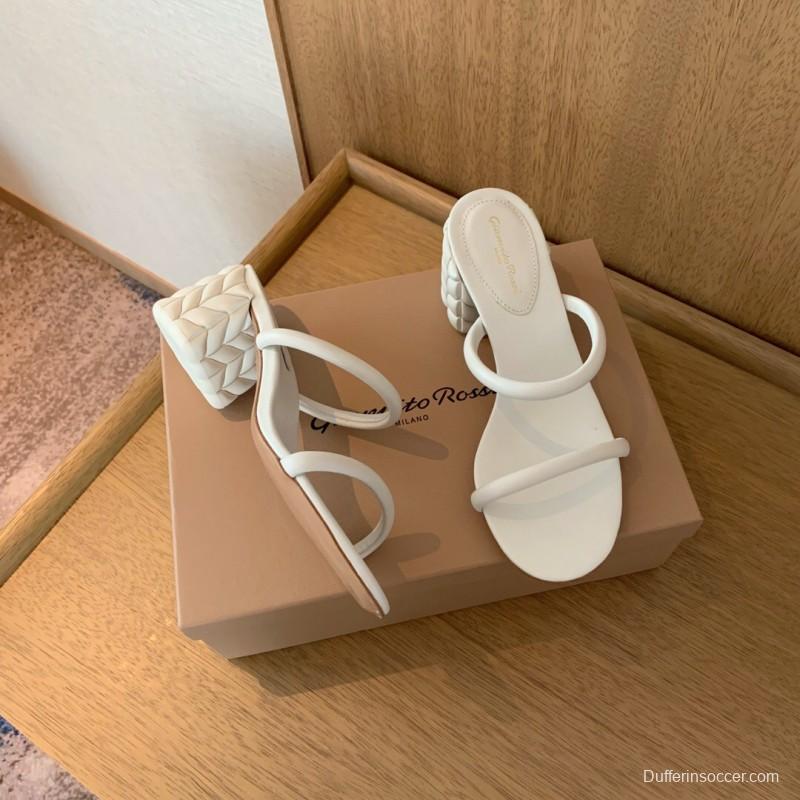 2025 Women Gianvito Rossi White Leather Sandals