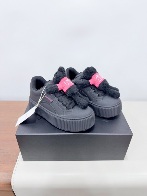 2025 Women 13DE MARZO Black Cow Leather Mesh Casual Shoes 3D Teddy Doll KFY00330