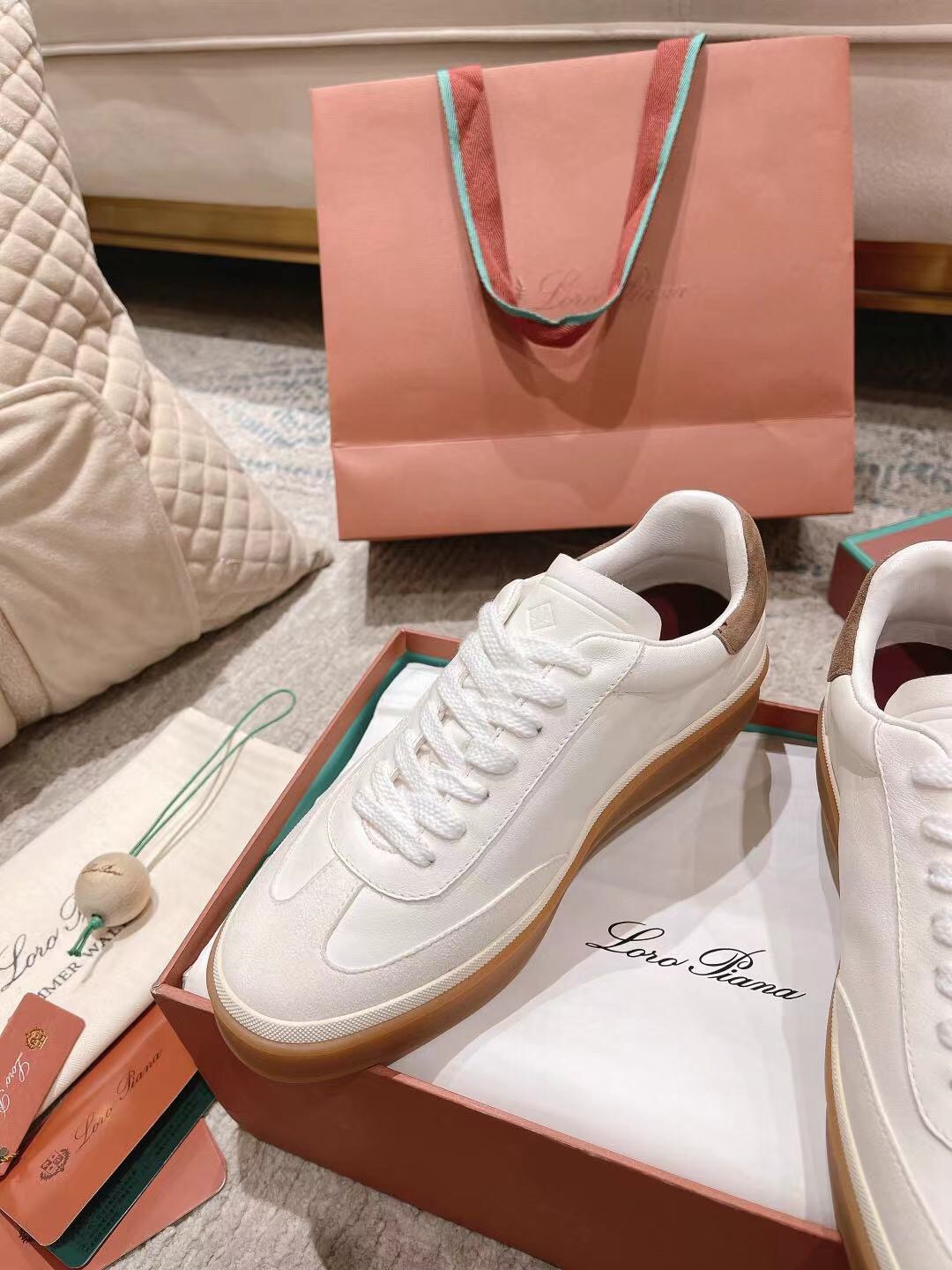 2025 Women LP White Brown Leather Sneakers LY00320(F)