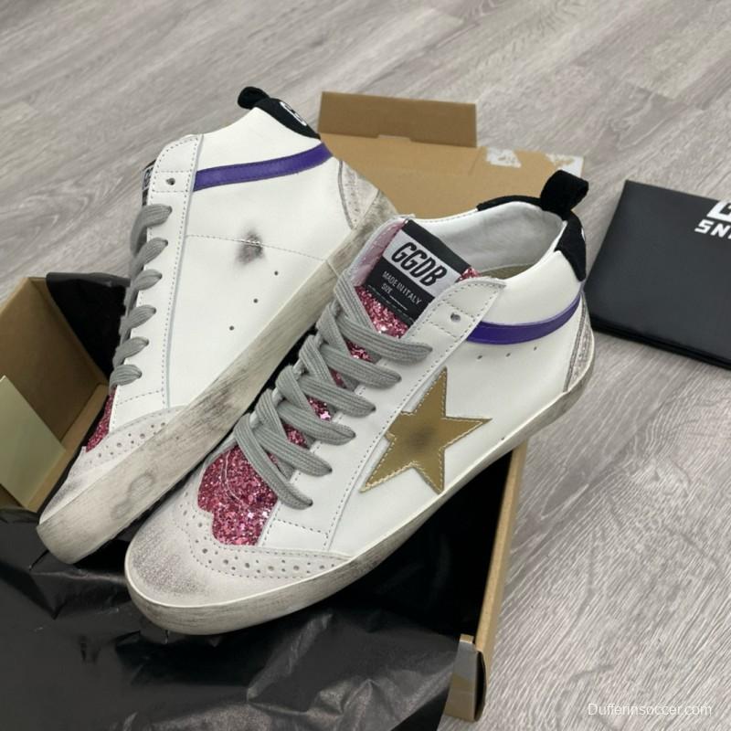 2024 Unisex GGDB White Purple Gold Leather High Top Sneakers MJ00300