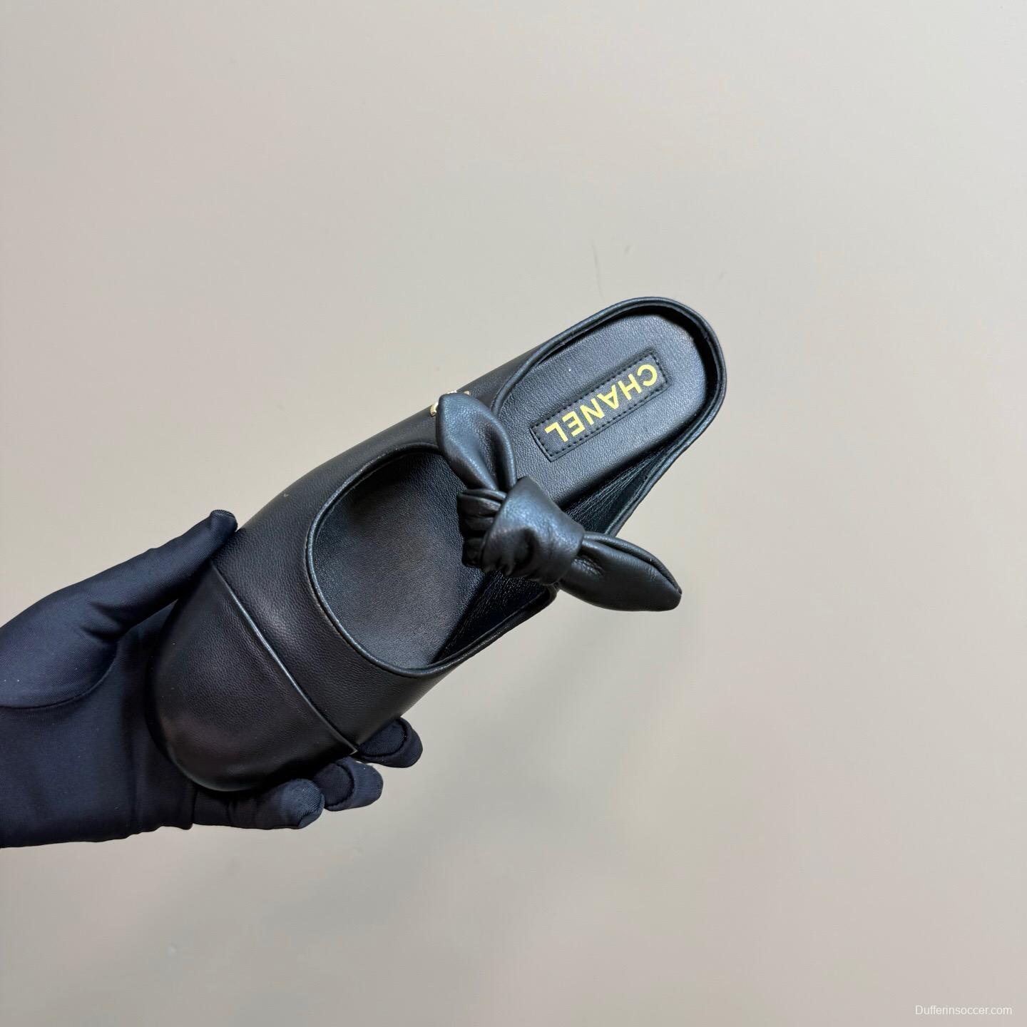 2025 Women Chanel Black Lambskin Leather Mules KFY00270