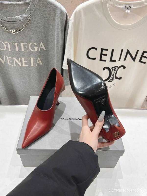 2025 Women Balenciaga Red Leather High Heel Shoes