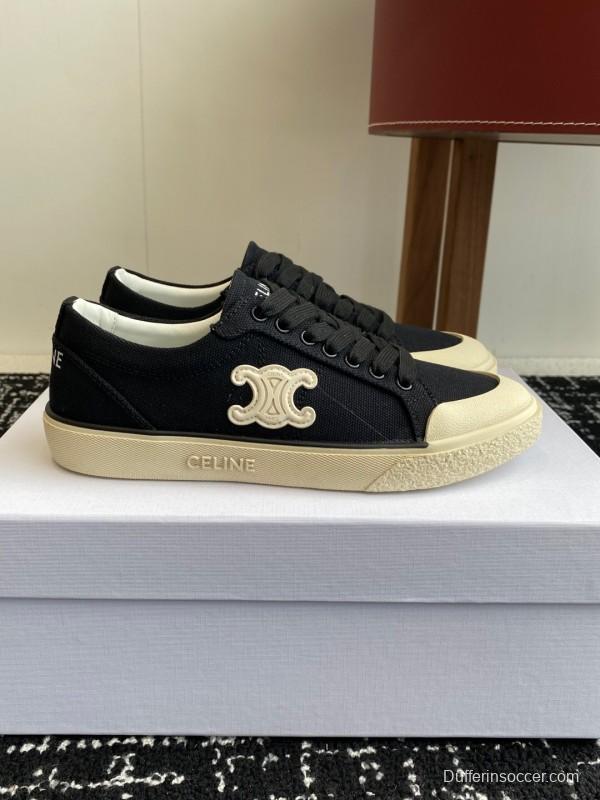 2025 Women Celine Black White Canvas Sneakers CR-03