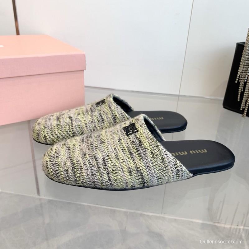 2025 Miu Miu Grey Black Fabric Slippers