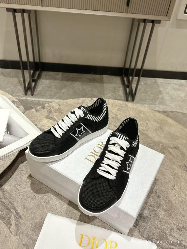 2025 Women Dior Black White Knit Leather Sneakers KFY00330