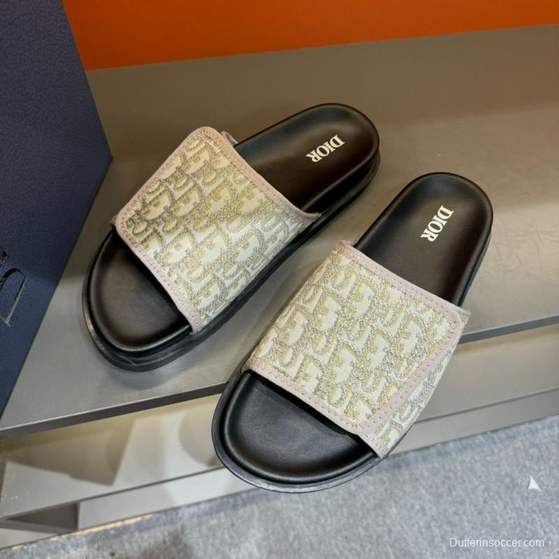 2024 DIOR beige black fabric slippers MJ00180