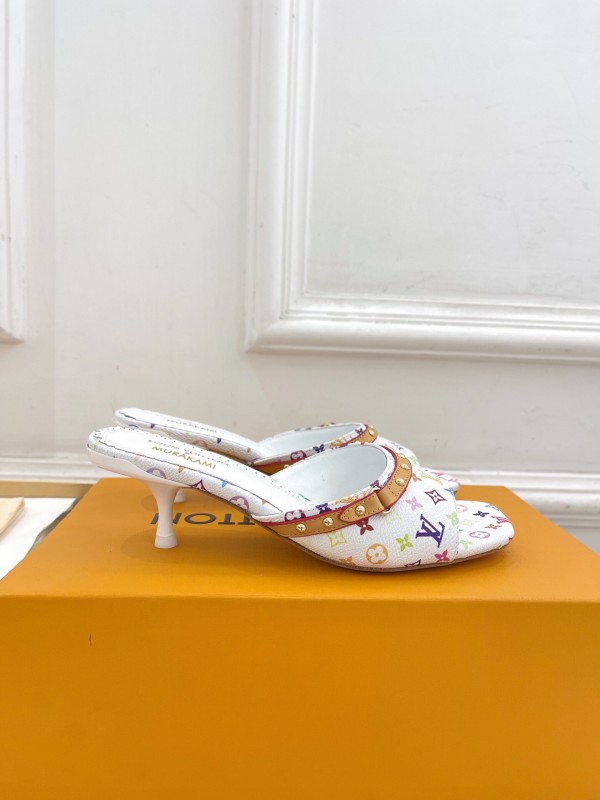 2025 Slippers Louis Vuitton White Multicolor Leather Slippers