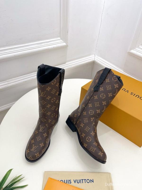 2024 Women Louis Vuitton Brown Monogram Calf Leather Boots MJ00440