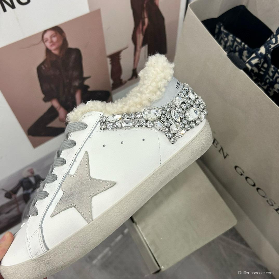 2025 Women GGDB White Grey Leather Shearling Sneakers MJ00260