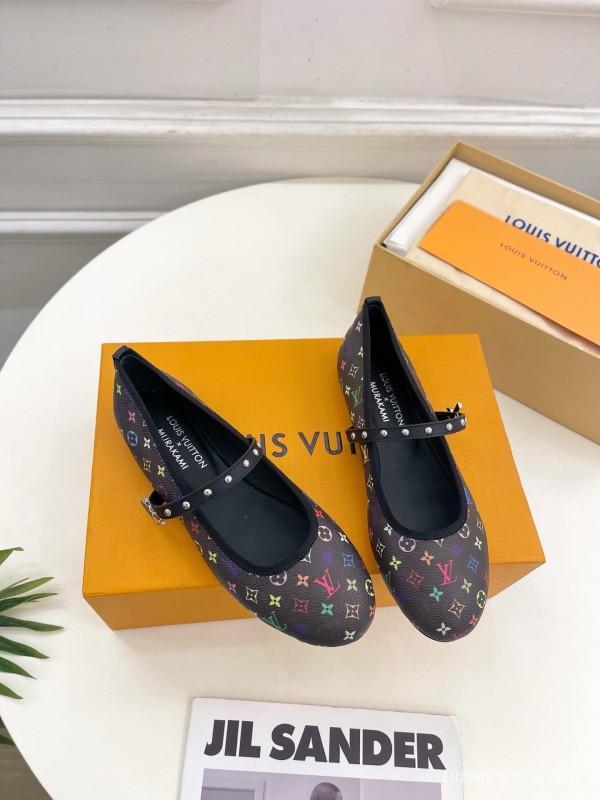 2025 Women Louis Vuitton Rainbow Monogram Leather Ballet Flats Custom MJ00300