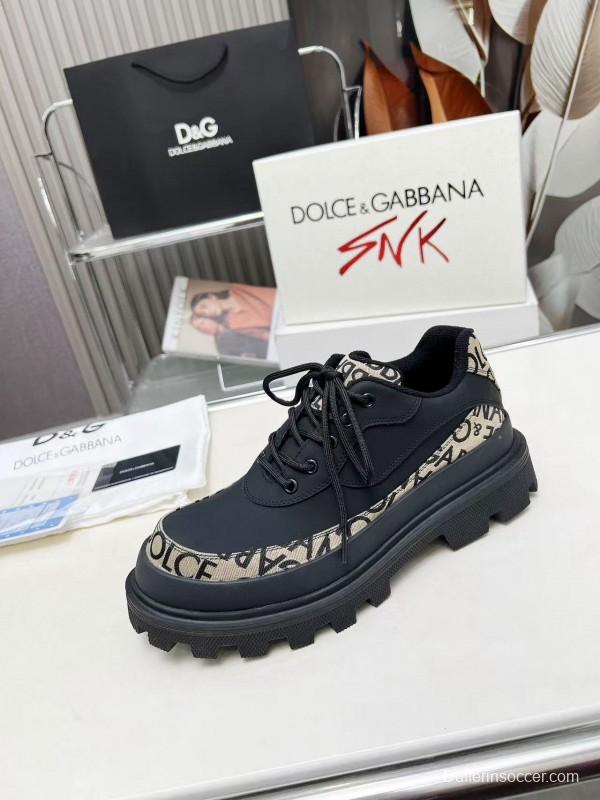 2024 Unisex Dolce & Gabbana Black Beige Leather Derby Shoes MJ00360