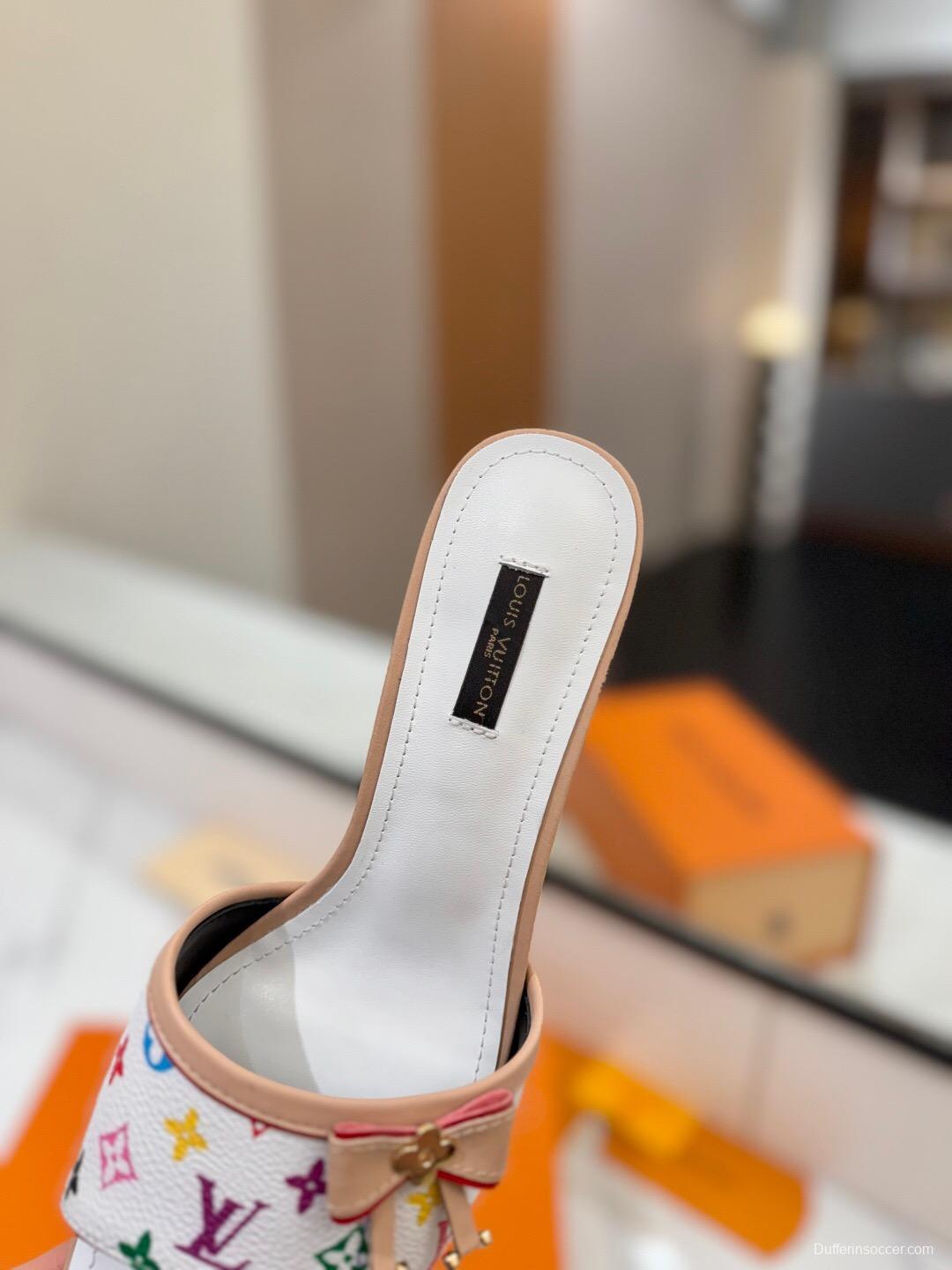 2025 Women Louis Vuitton White Multicolor Leather Sandals