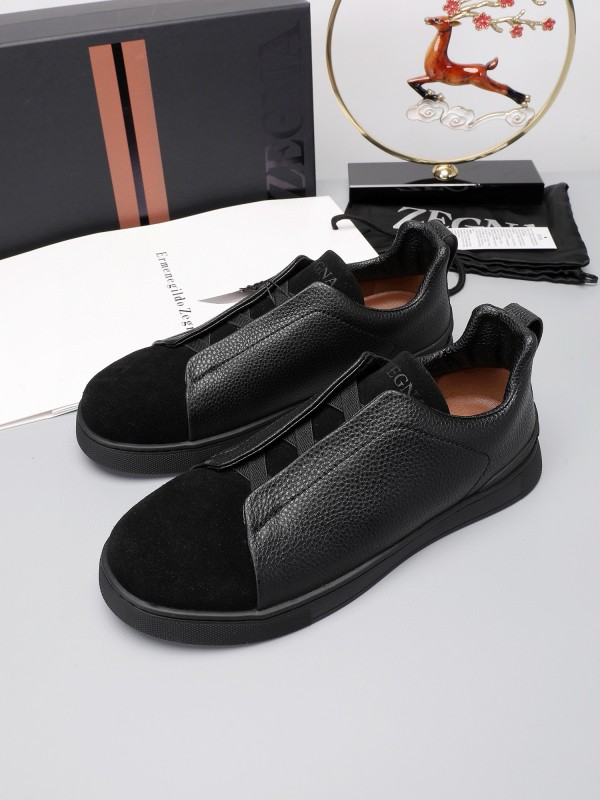 2024 Men Ermenegildo Zegna Black Leather Suede Sneakers MJ00240