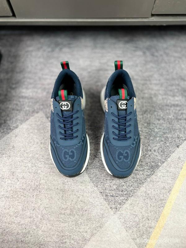 2024 Men Gucci Blue Beige Mesh Leather Sneakers MJ00260
