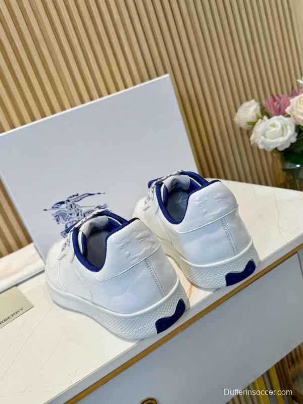 2024 Men Burberry White Blue Calf Leather Casual Sneakers MJ00330