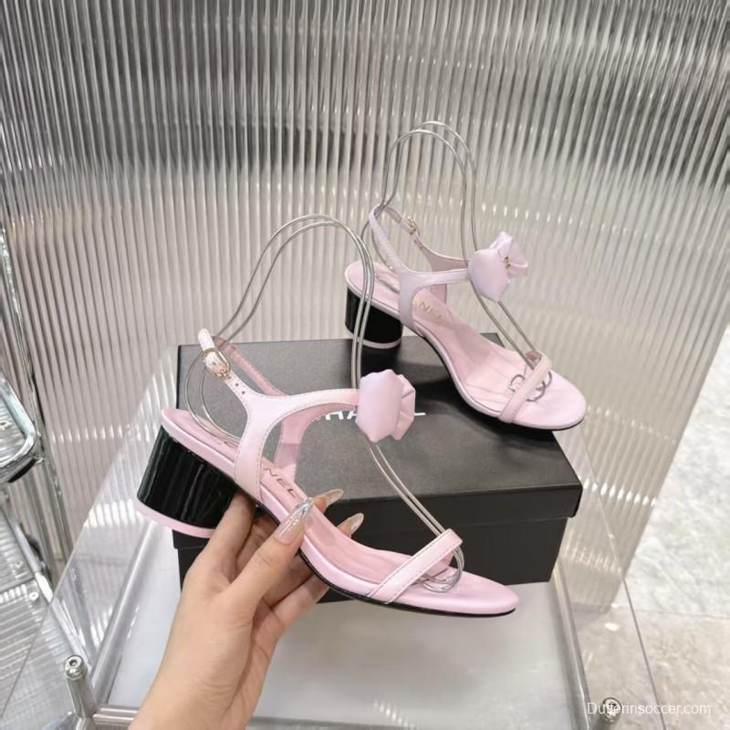 2025 Women Chanel Pink Leather Sandals Bow LY00260