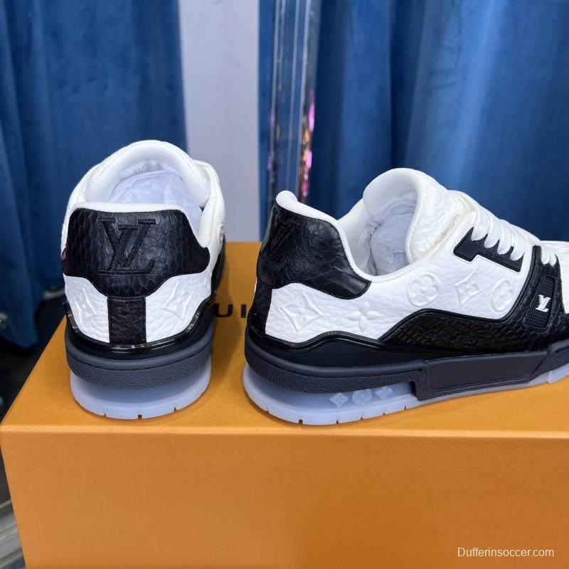 2025 Unisex Louis Vuitton White Black Leather LV Trainer