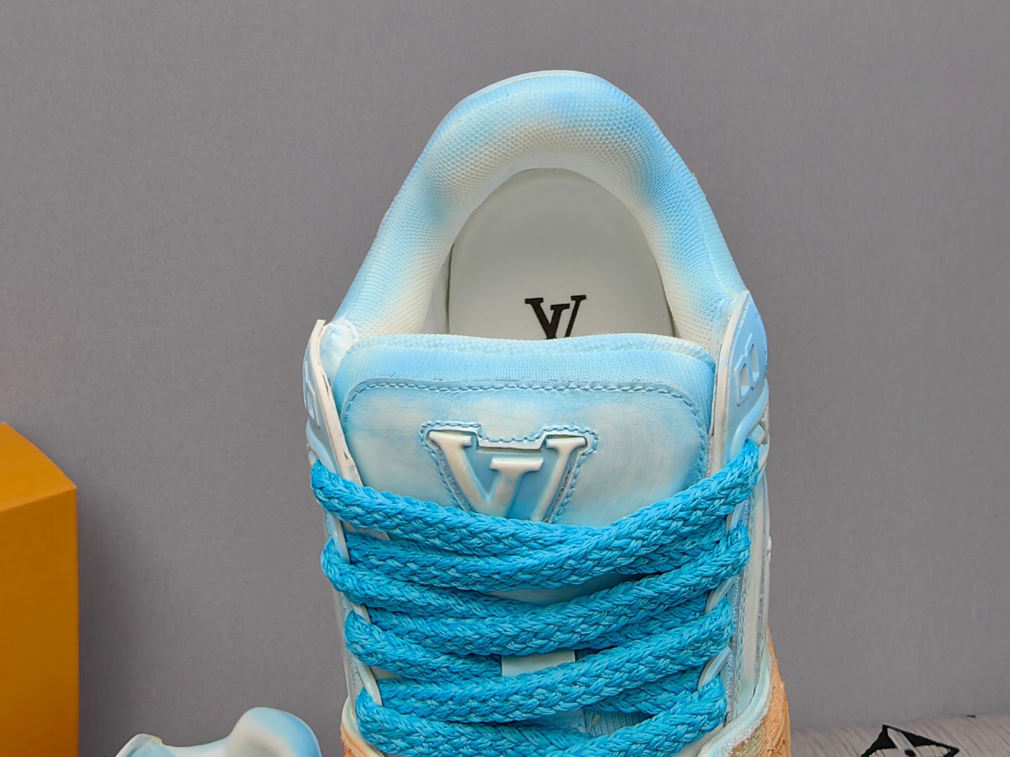 2025 Unisex Louis Vuitton Blue Orange Denim TPU Plimsolls Complex Wash KFY00510