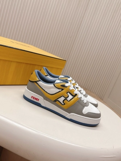 2025 Unisex Fendi White Yellow Grey Leather Sneakers FD Match LY00360(F)/LY00370(M)