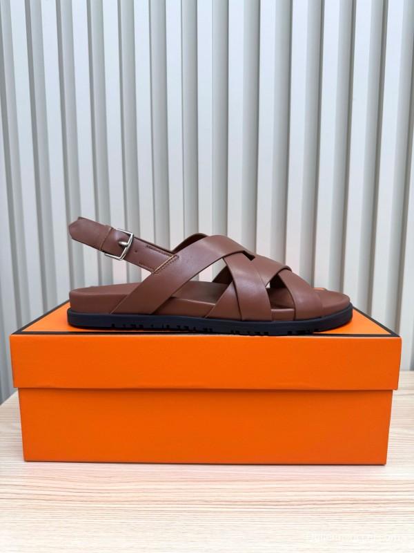 2025 Women Hermès Brown Leather Sandals LY00270