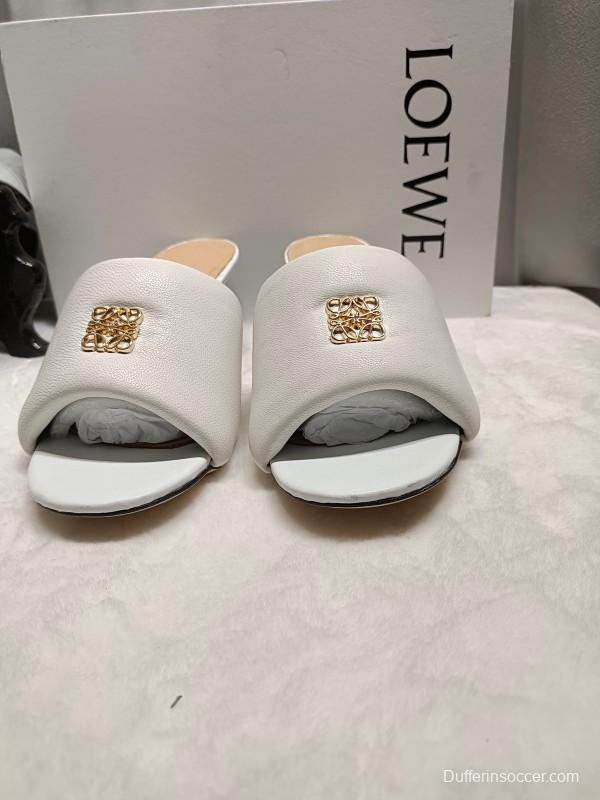 2025 Women Loewe White Leather Slide Heels LY00270