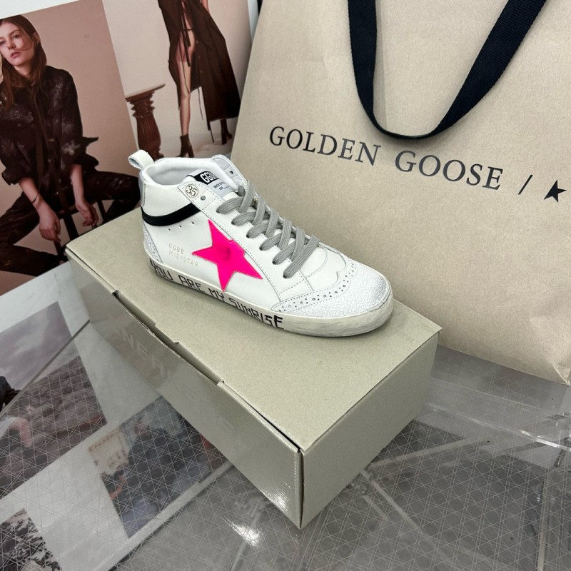 2024 Women GGDB White Pink Leather High Top Sneakers MJ00300