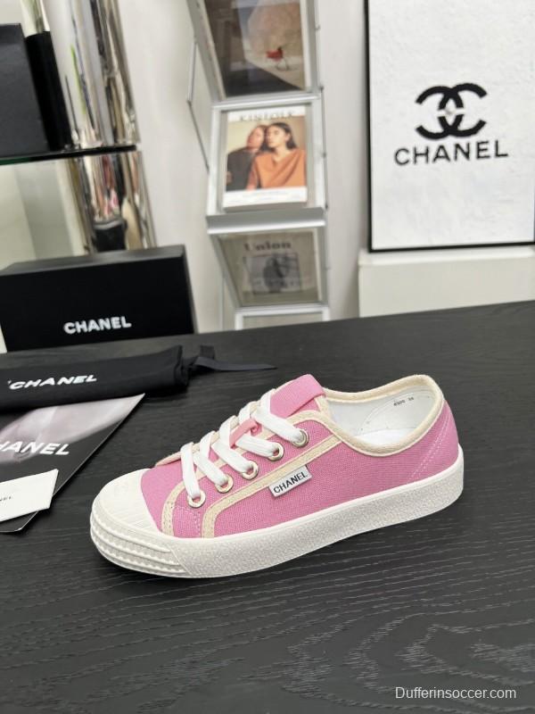 2025 Women Chanel Pink Canvas Sneakers