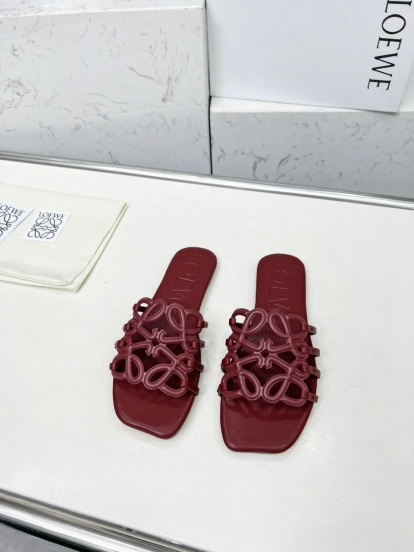 2025 Loewe Burgundy Leather Slippers