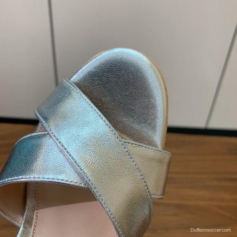 2025 Women Gianvito Rossi Silver Leather Platform Sandals