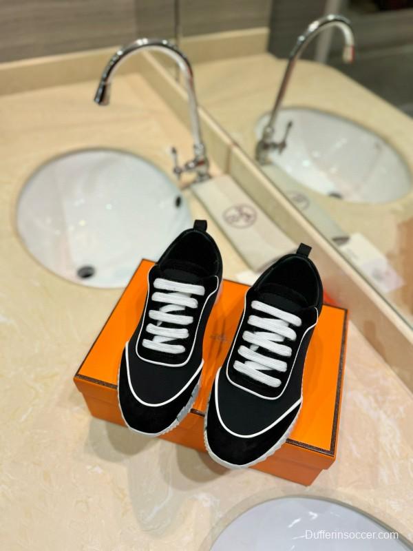 2024 Unisex Hermès Black Imported Silk Calfskin Suede Casual Sneakers MJ00320