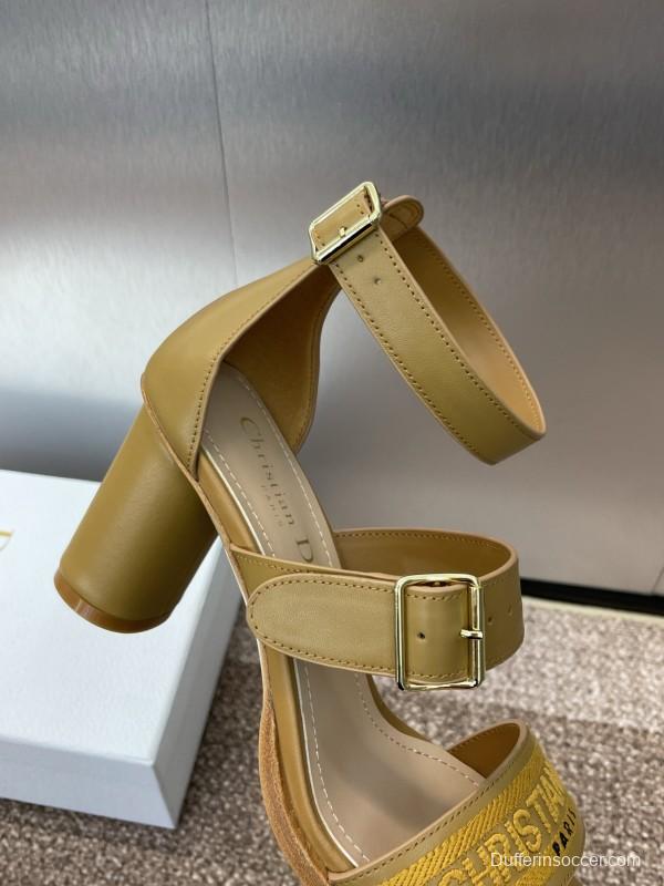2025 Women Dior Yellow Leather Sandals Christian Dior Logo