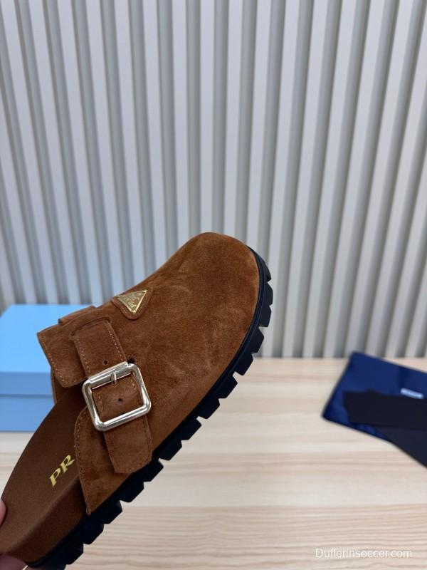 2025 Slippers Prada Brown Suede Slippers LY00280