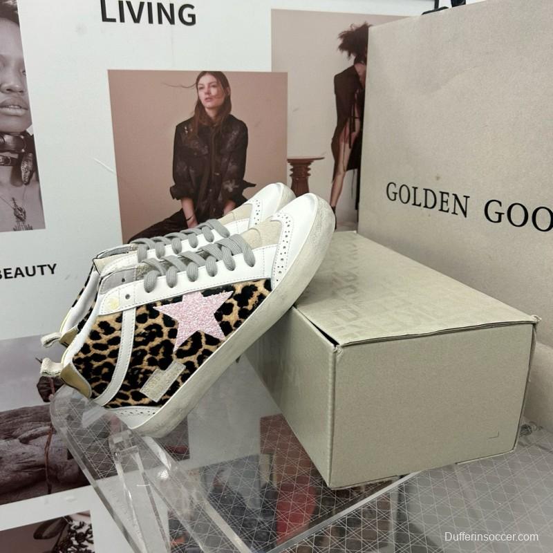 2024 Unisex GGDB Leopard White Pink Leather Suede High Top Sneakers MJ00300