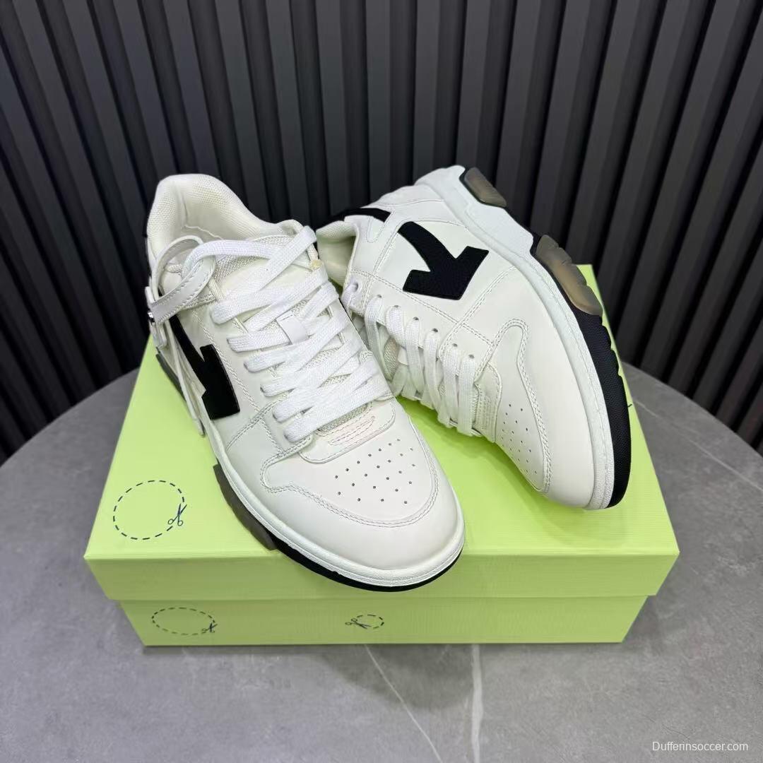 2025 Unisex Off-White White Black Leather Sneakers KFY00310