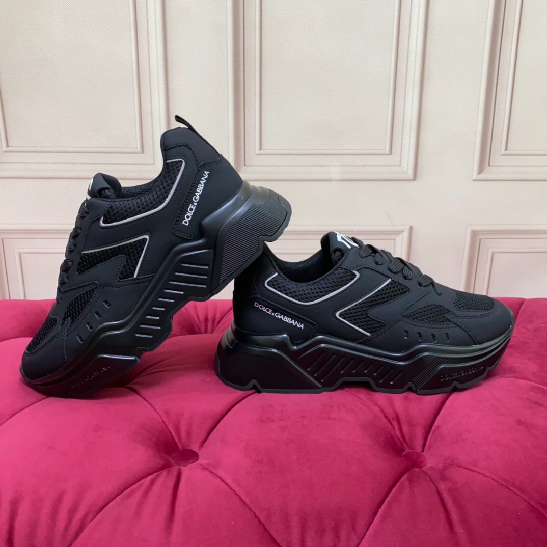 2025 Unisex Dolce Gabbana Black Mesh Leather Sneakers LY00330(F)/LY00340(M)