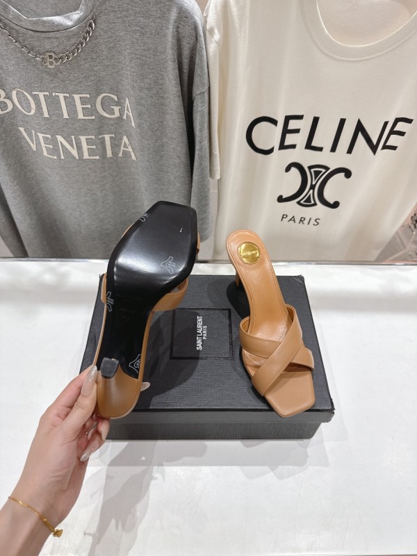 2025 Women Yves Saint Laurent Beige Leather High Heels