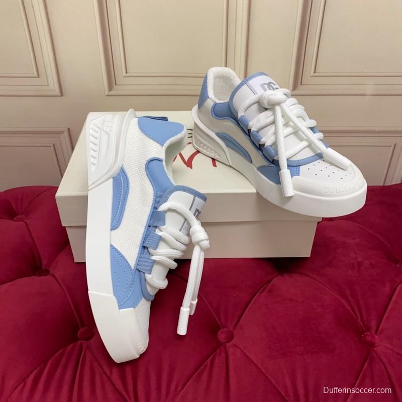 2025 Women Dolce & Gabbana White Blue Mesh Leather Sneakers